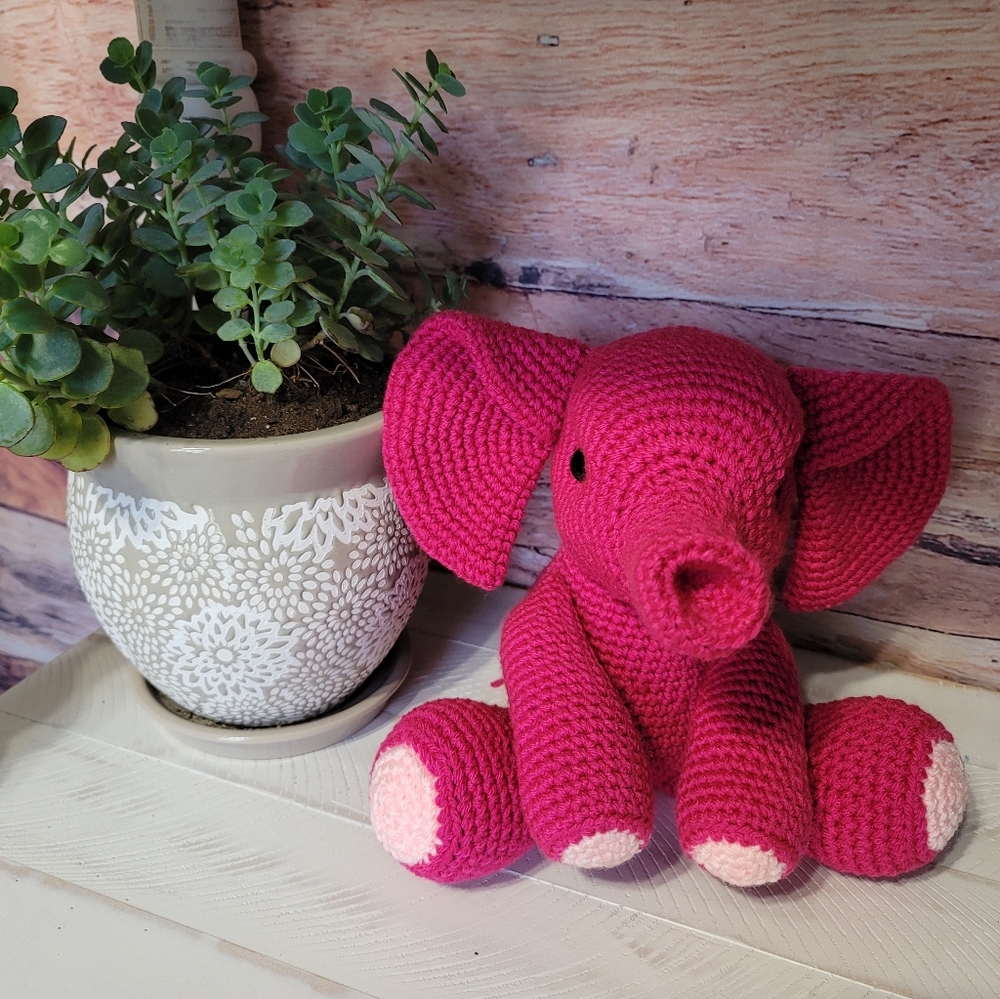 Handmade crochet pink elephant stuffy